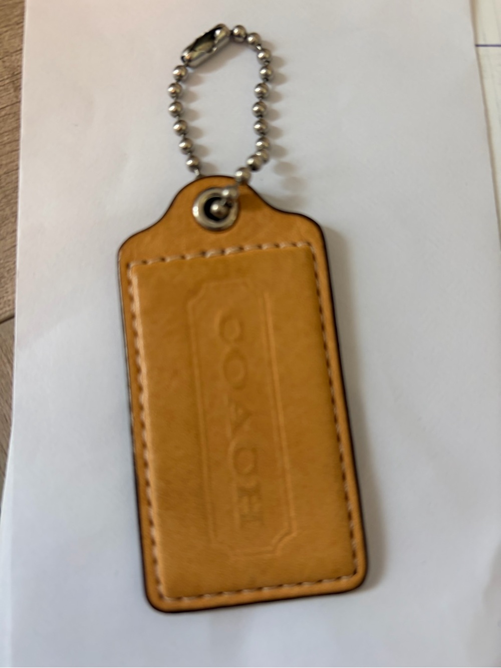 VTG COACH 3" XL Saddle Brown Leather Replacement Hangtag Bag Charm Silver Chain